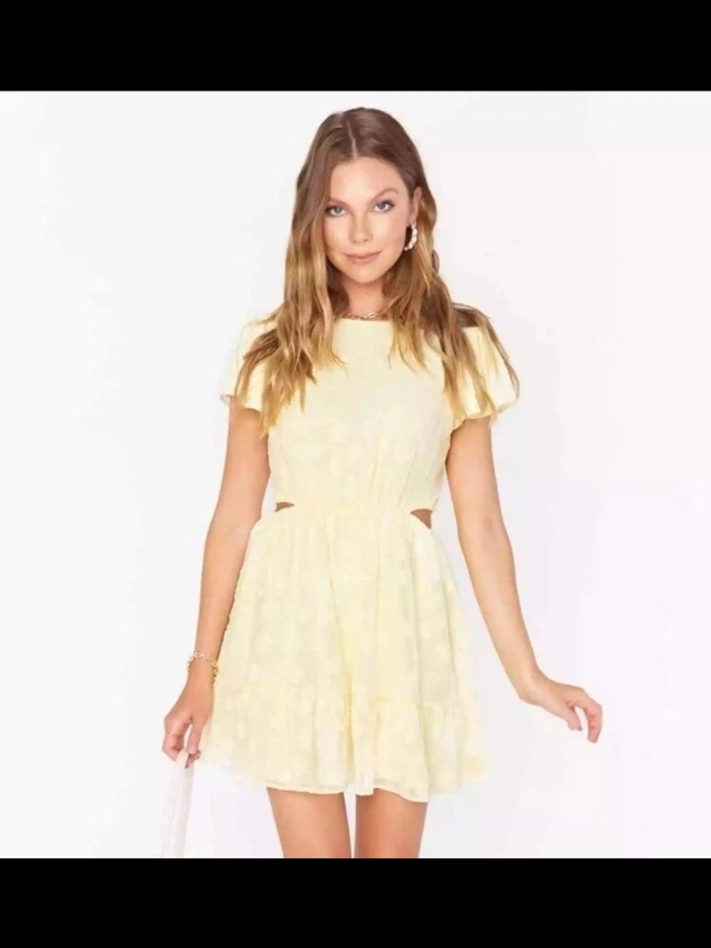 Show Me Your MuMu Pale Yellow Flutter-Sleeve Cutout Mini Dress